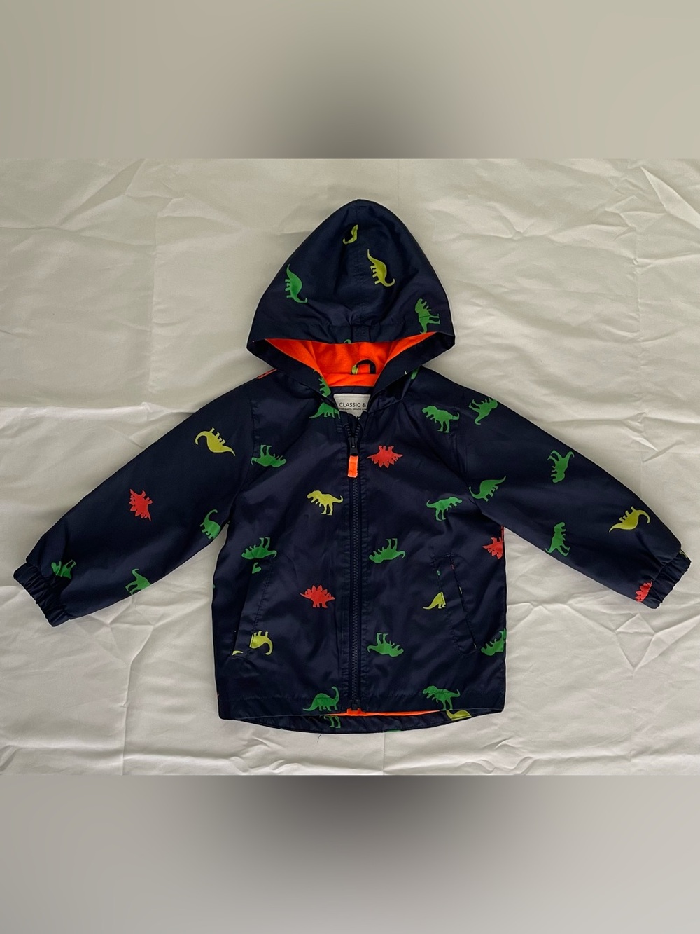 Carter's Navy Blue Kids Rain Jacket with colorful Dinosaurs
